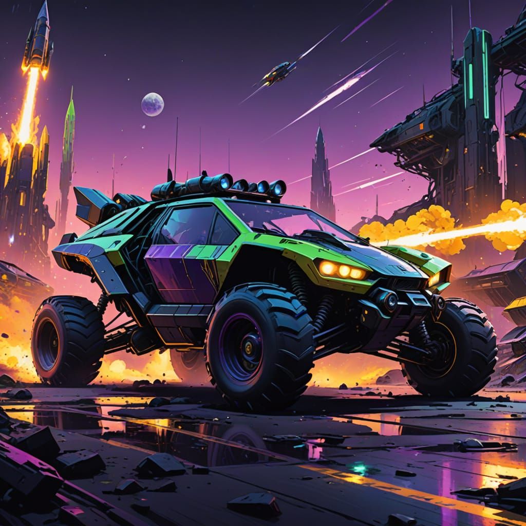 Destruction Buggy with Rocket Launchers in Digital Art