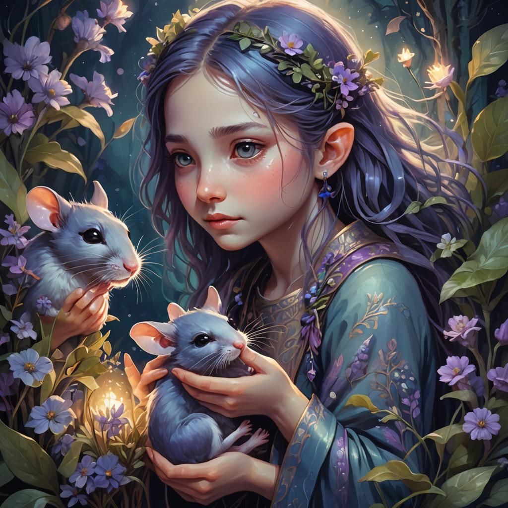 Girl with Mice in Fantasy Concept Art