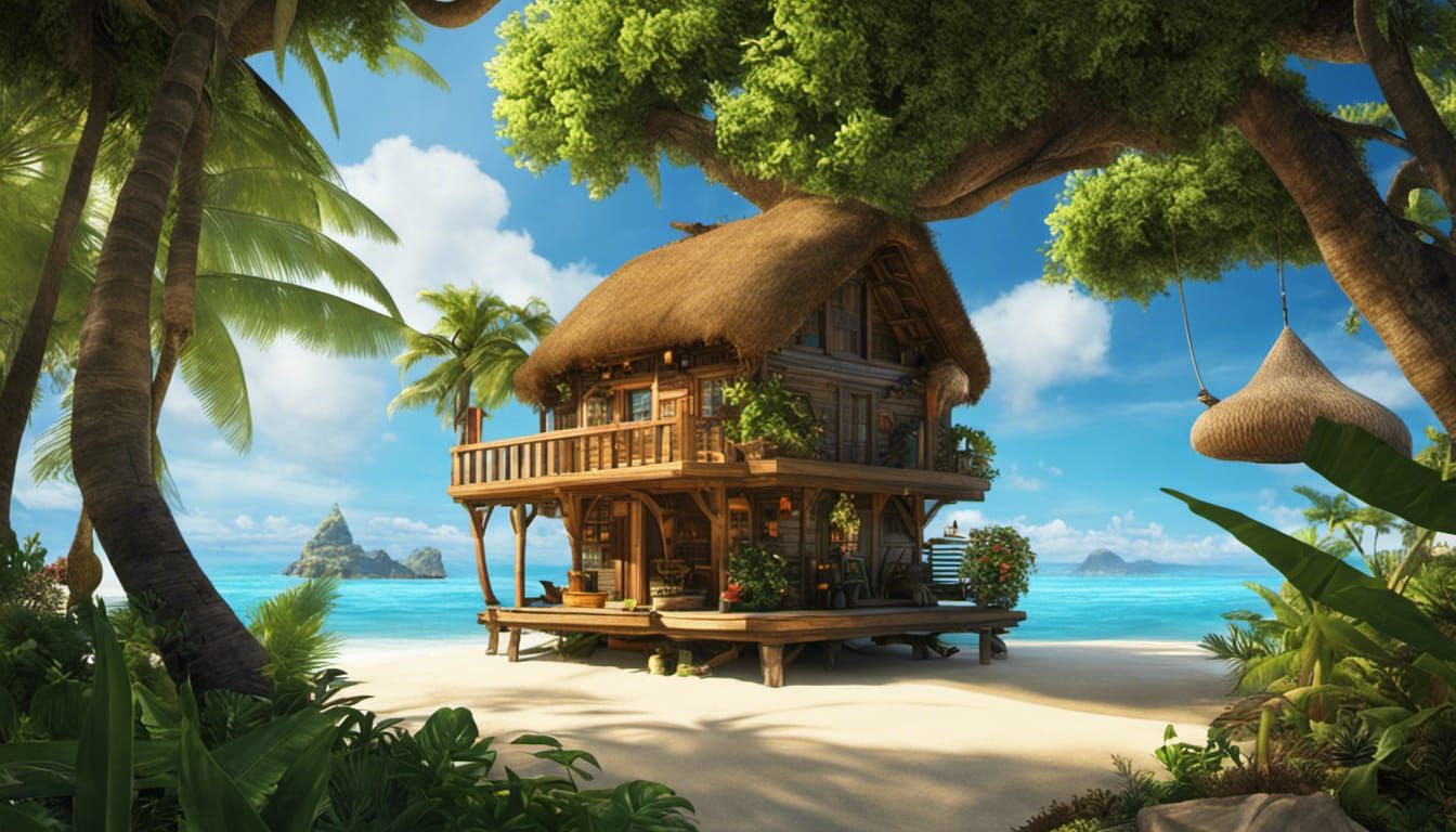 Tiny Cabin on Tropical Beach in Hyperrealism