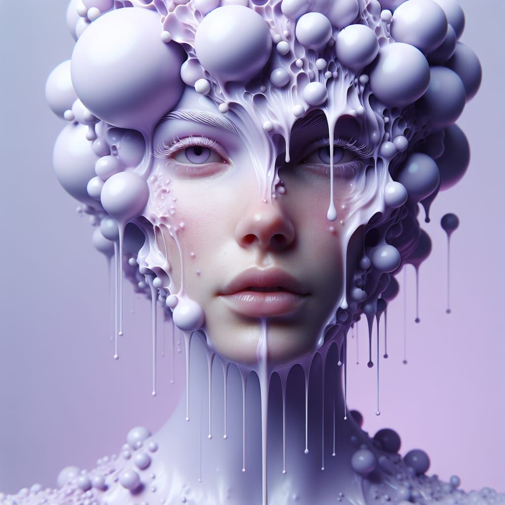 Ethereal Purple Portrait with Melting Spheres in 8K