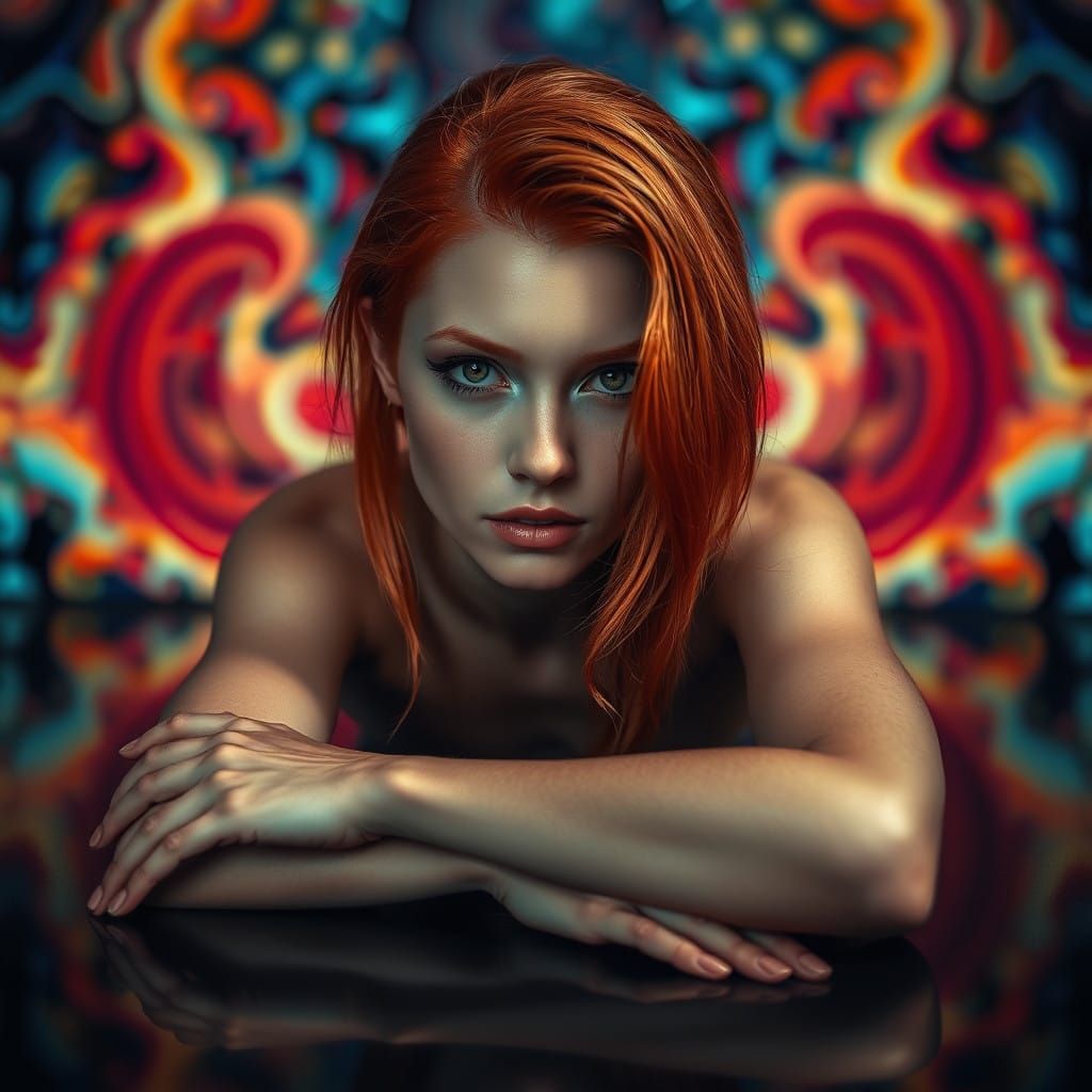 Sultry Redhead Goddess in a Dreamlike Fractal Realm