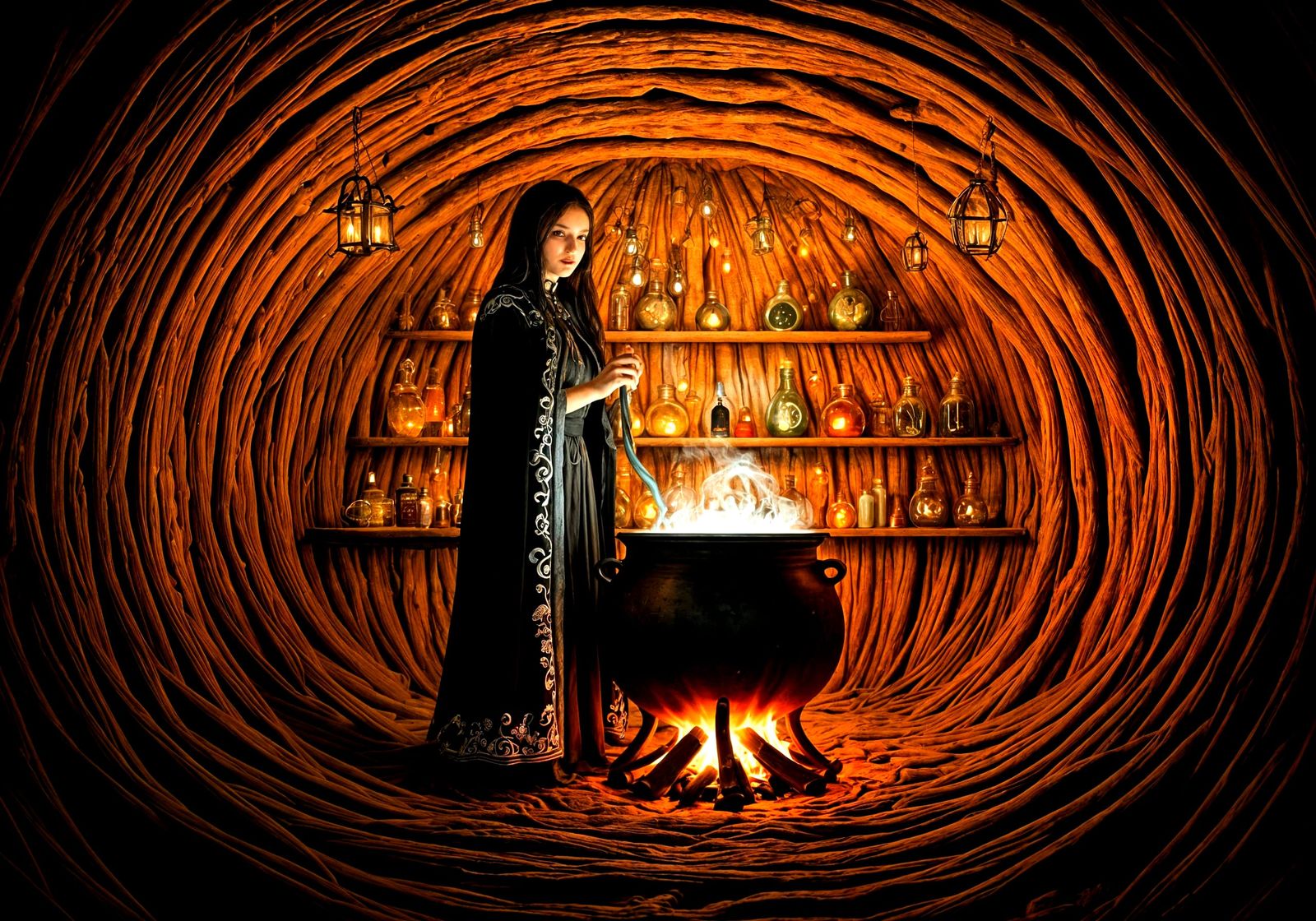 Enchanted Cave Scene in Vibrant Hyperrealism