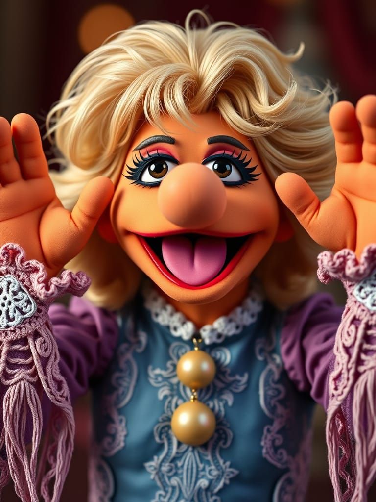 Photorealistic Muppet Dolly Parton Portrait in 3D Anime Styl...