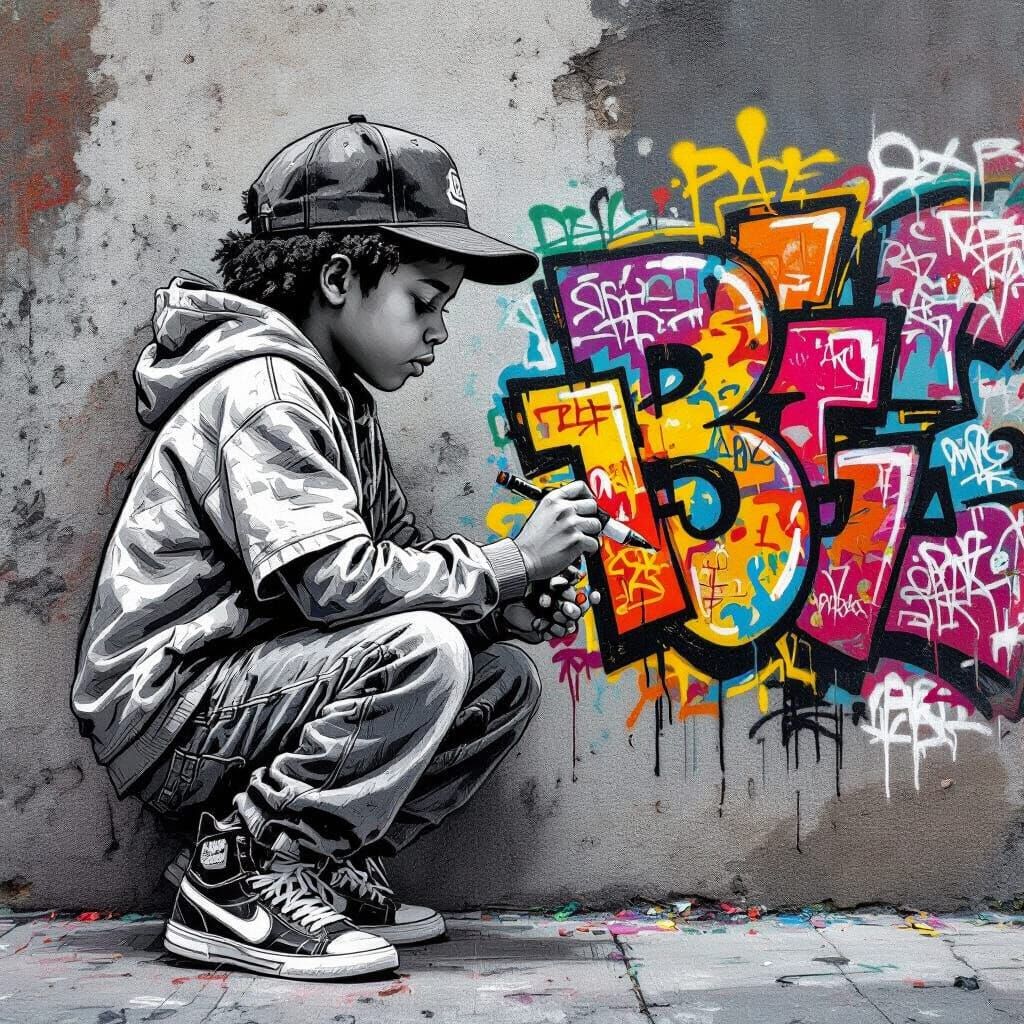 Stylized Pencil Sketch of B-Boy Graffiti Art