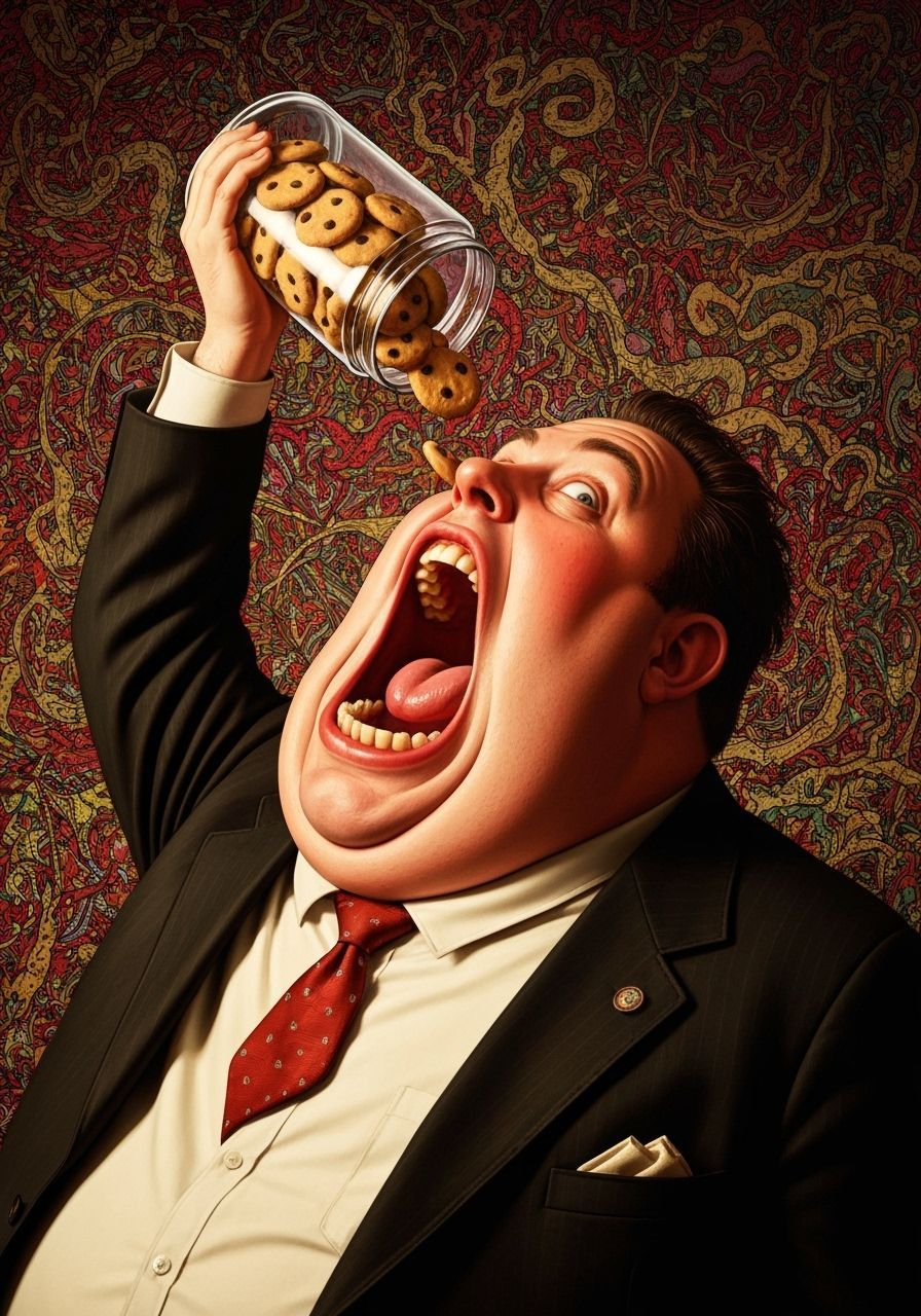 Gonzo Art Style Man Feeds Cookies Into Wide Mouth