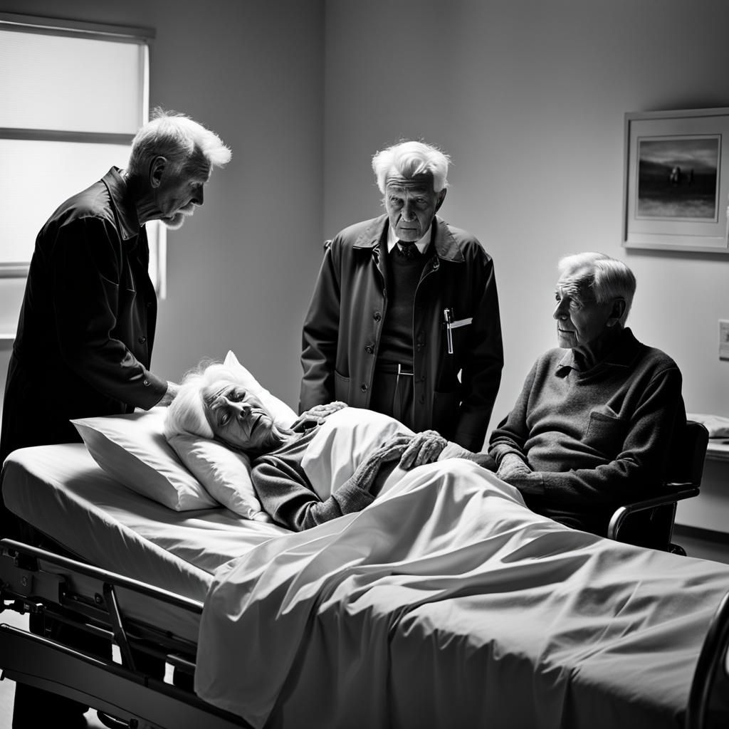 Monochrome Portrait: Dying Woman in Hospital Bed