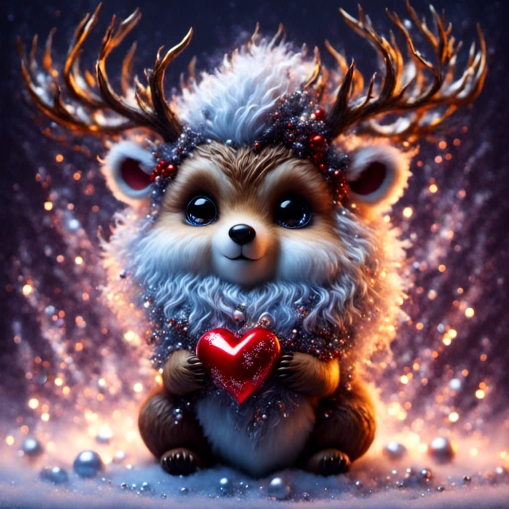 Chibi Reindeer with Glass Heart and Santa Hat