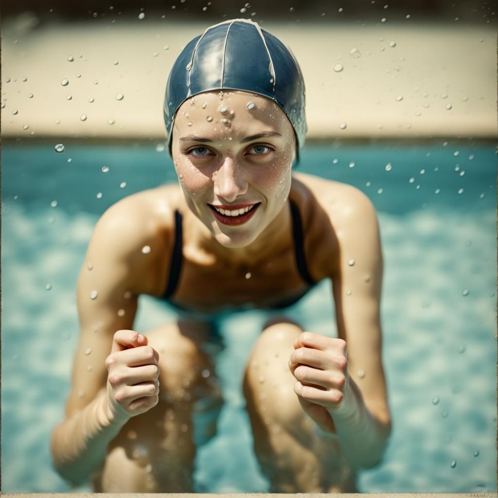 1930s Swimmer Girl in Swimming Pool Photo