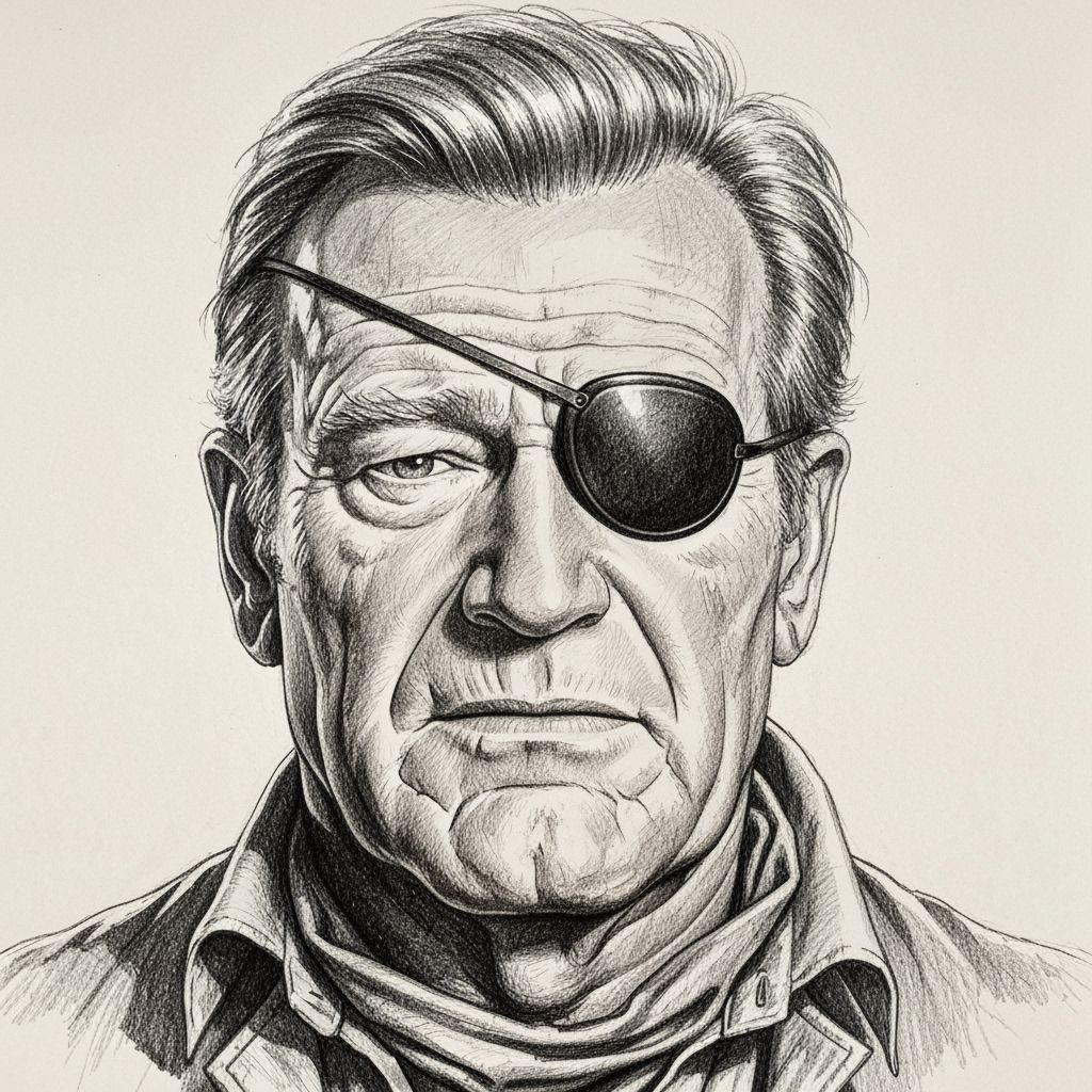 John Wayne as Rooster Cogburn Pencil Sketch
