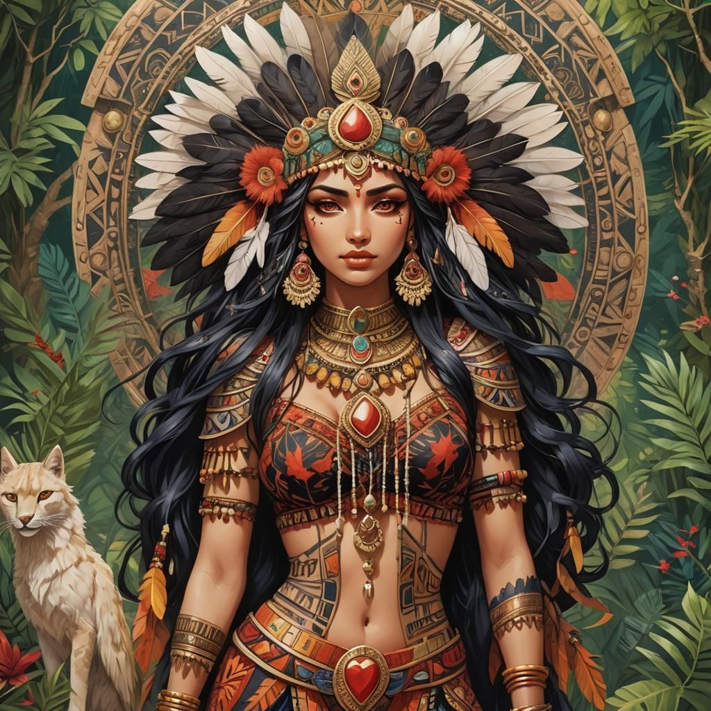 Sumerian Goddess in Indian Attire, Chinese Painting Style