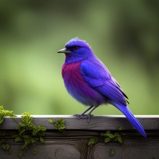 Fantastical Purple Bird on Fence in Detailed Matte Painting