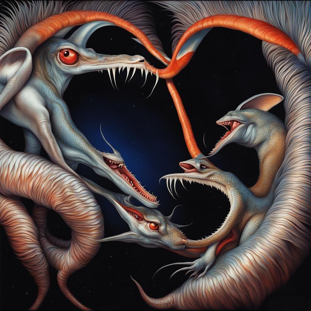 Alien Pets Displaying Teeth in Dreamy Kodachrome Style