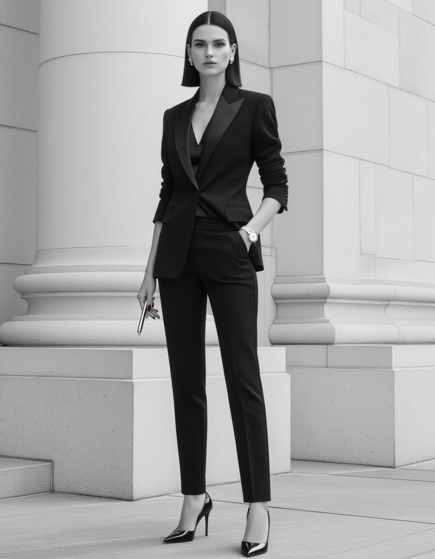 Statuesque Woman in Black and White Portrait