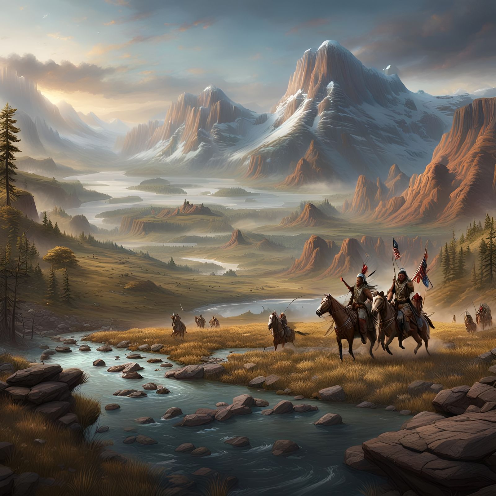 American Indian War Party: Detailed Matte Painting