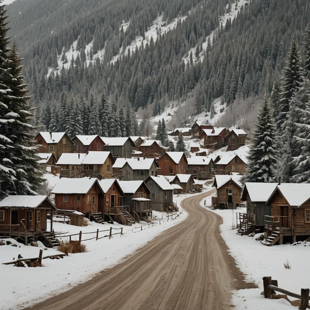 Winter Blizzard in a Rustic Mountain Village