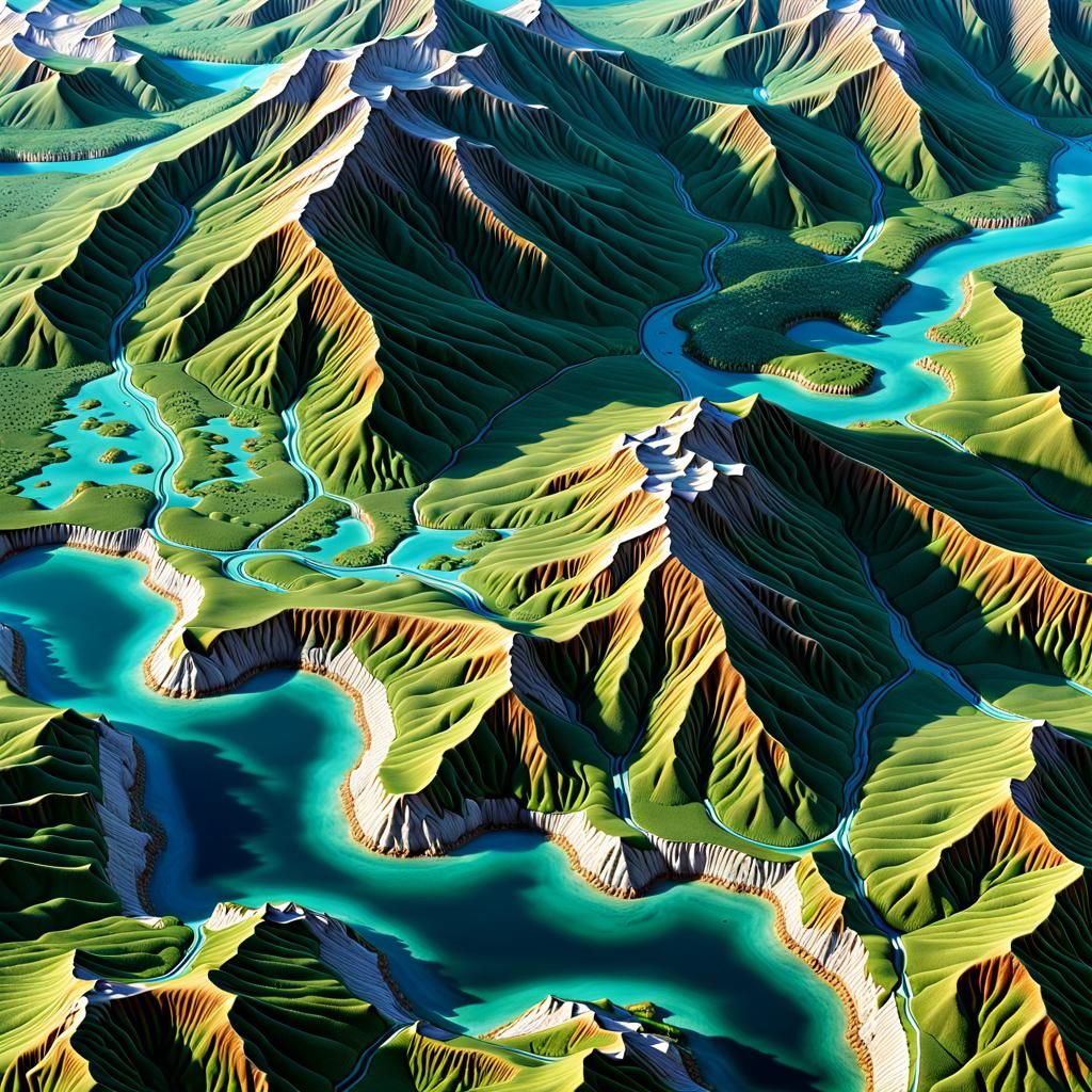 Detailed Alien Topographical Map in Colorful Ink