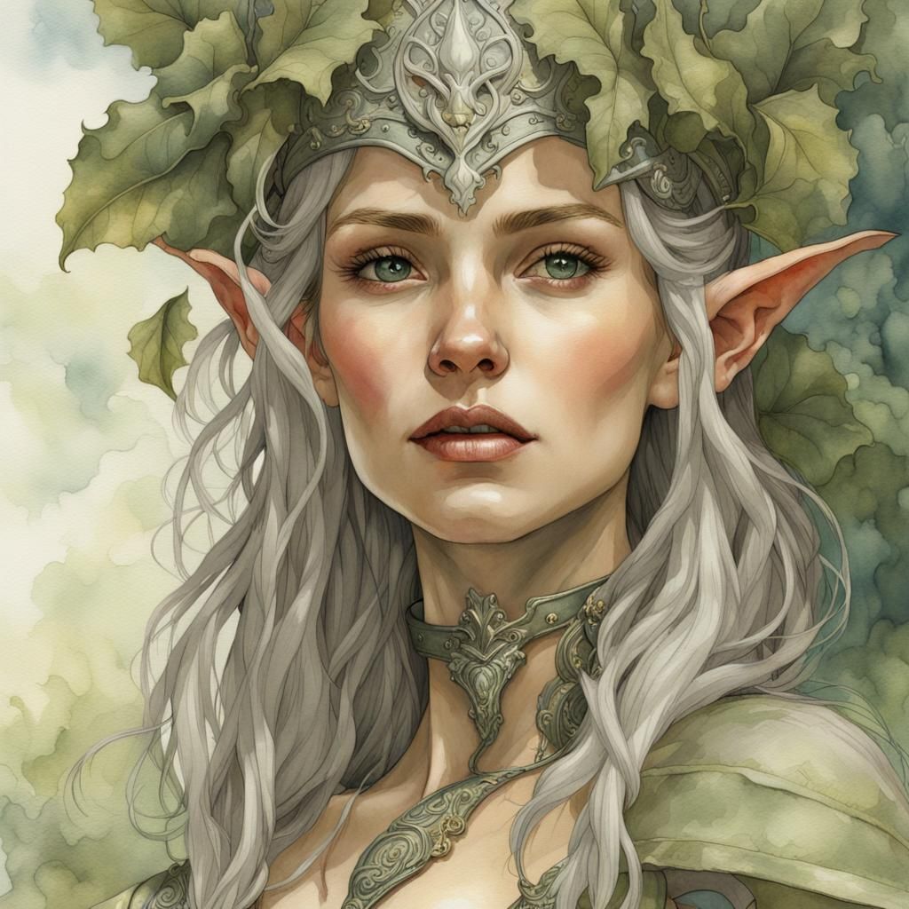 Hyperrealistic Elf Woman in Art Nouveau Style