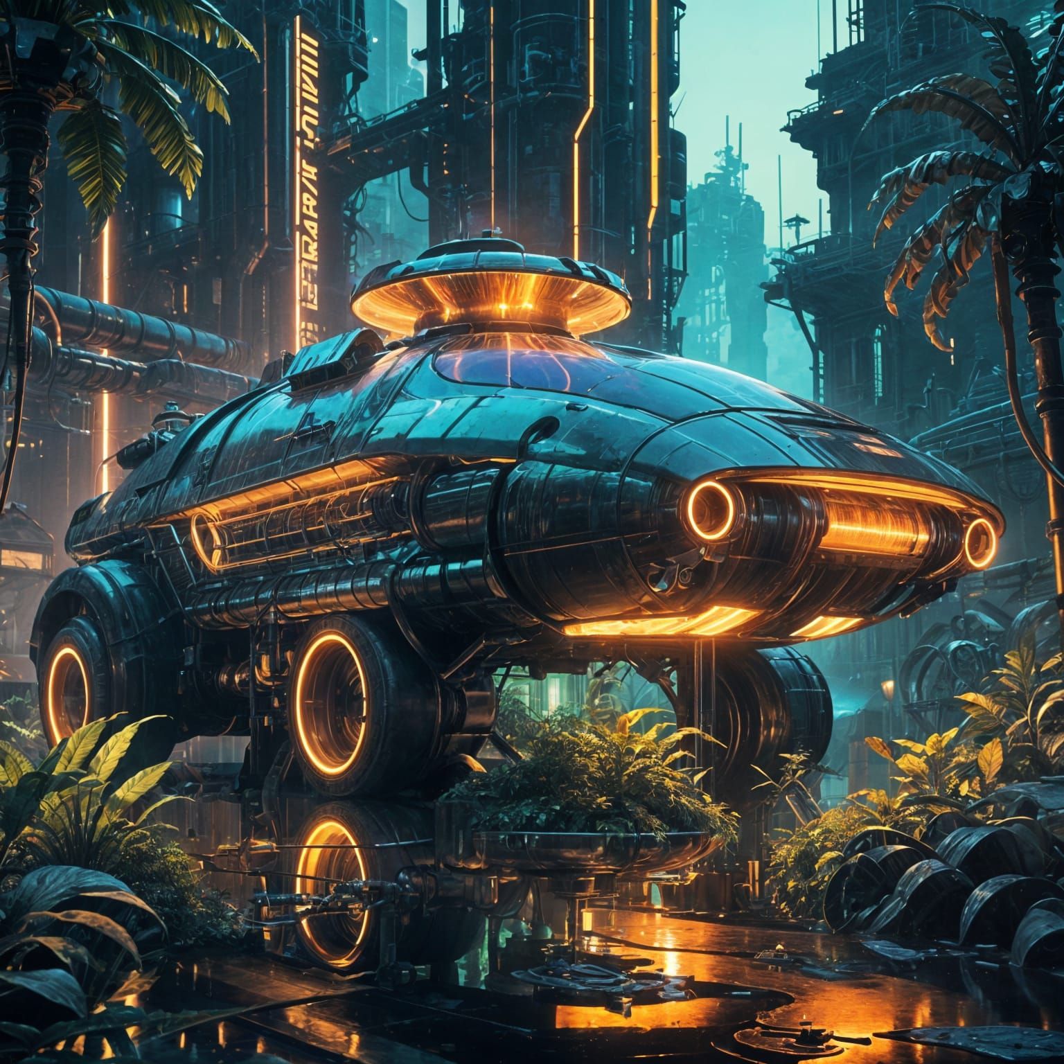 Sustainable Future in a Cyberpunk Solarpunk Utopia