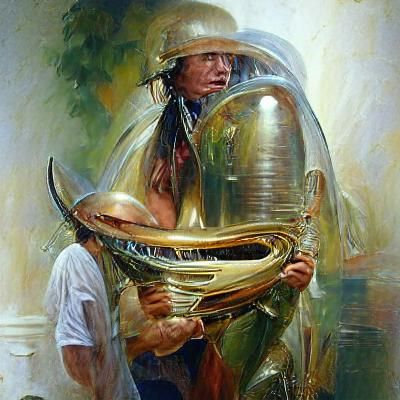 Tuba Warrior in Oil Painting Style