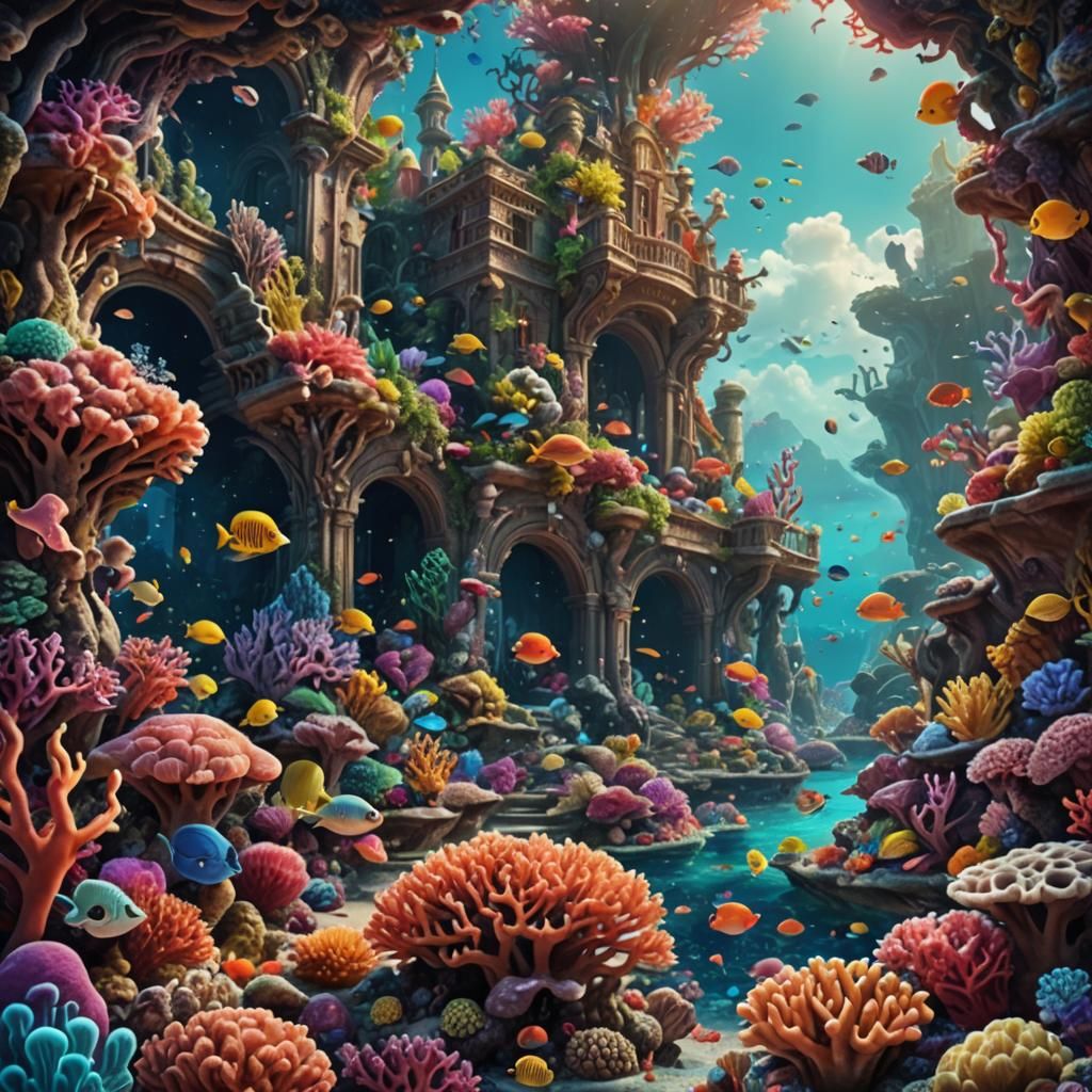 Vibrant Coral Reef Fairytale: Detailed Matte Painting