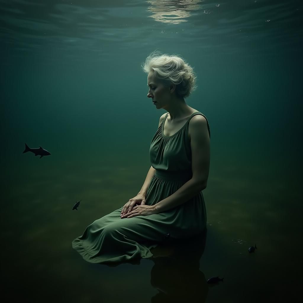Serene Woman in Lake: Underwater Portrait