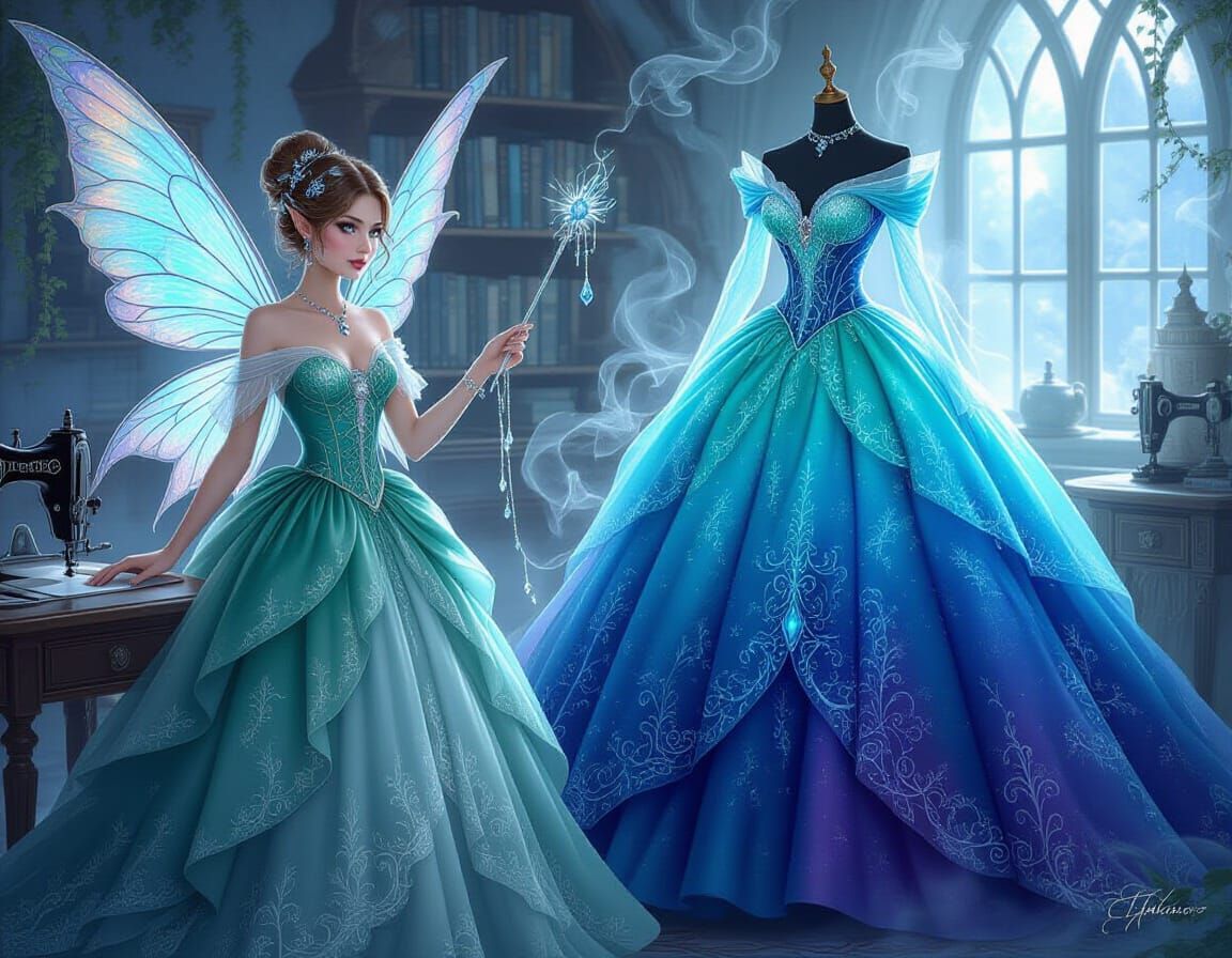 Ethereal Fairy Seamstress in Magical Sewing Room