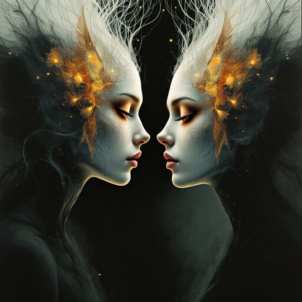 Ethereal Duality: Ghostly Faces Dissolve into Fish