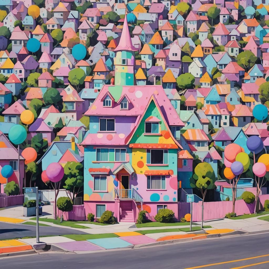 Funky Polka Dot House in Neon Pastel Colors