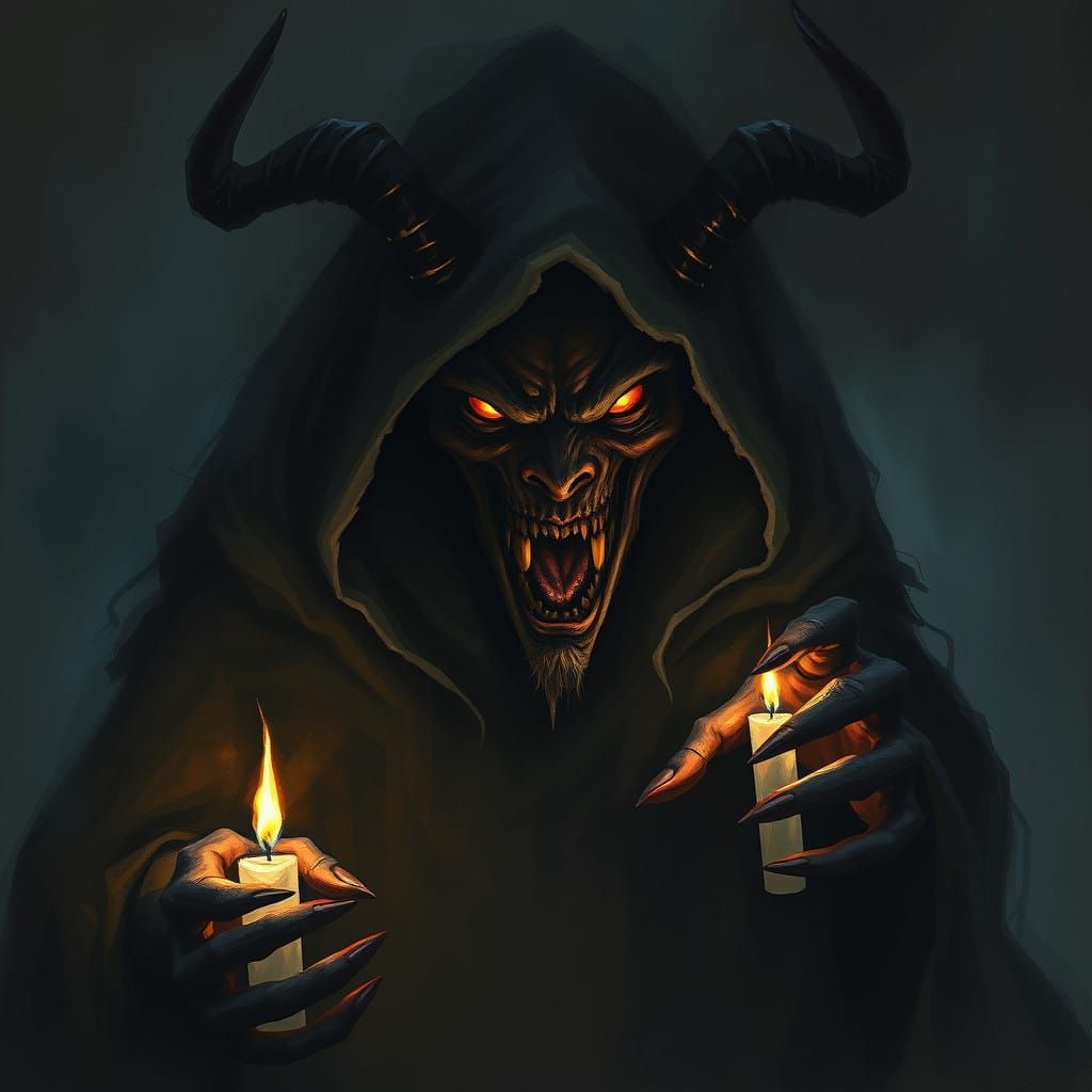 Ethereal Demon Unveiled in Flickering Candlelight