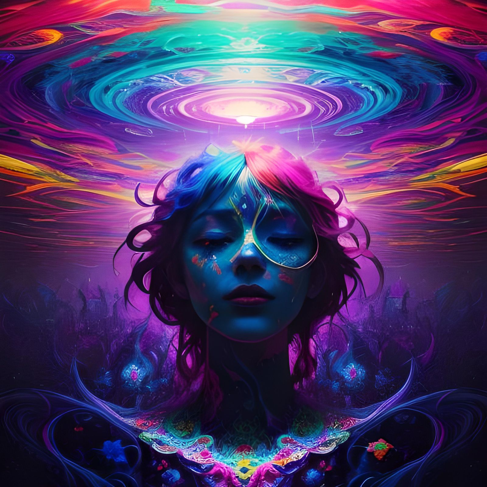 Mystic Faces in a Psychedelic Dreamscape