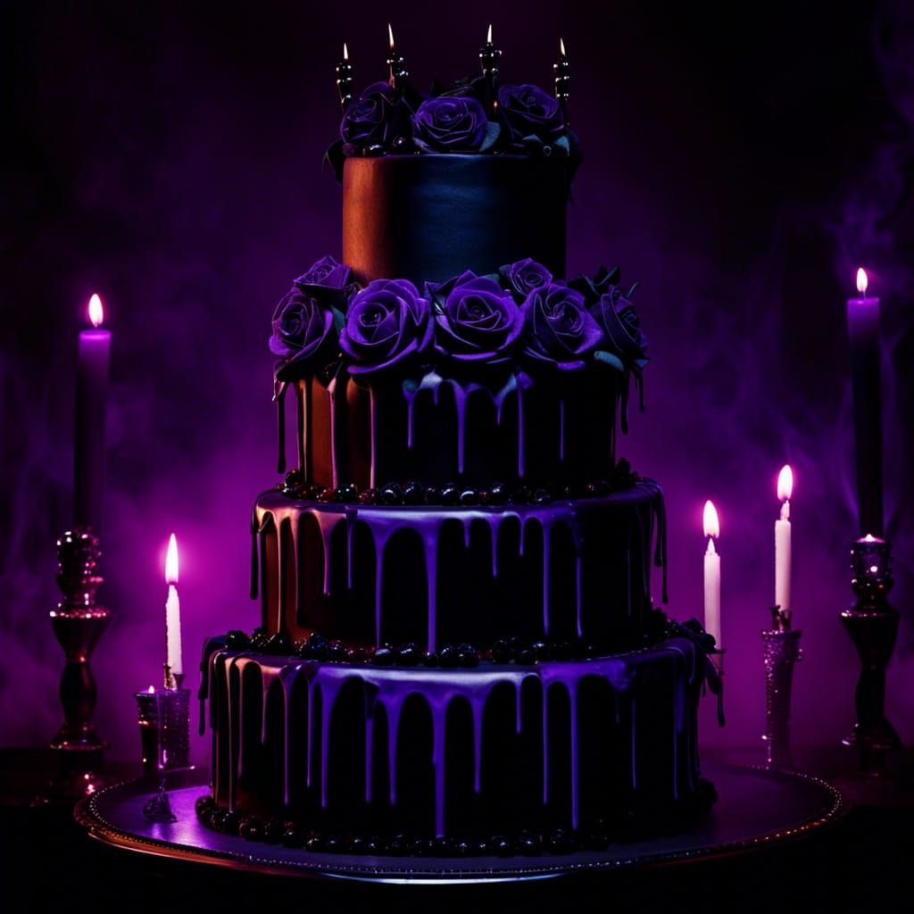 Gothic Black Cake with Roses in Dark Horror Style