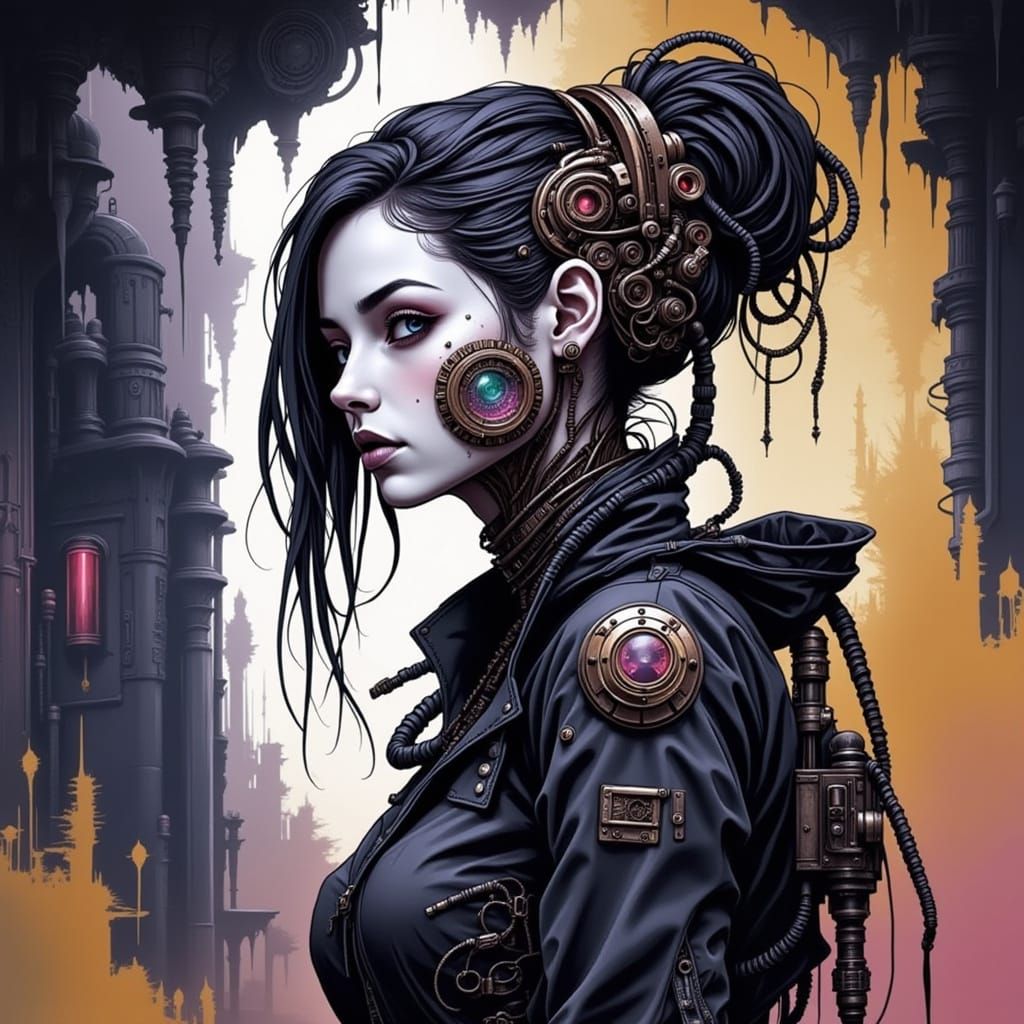 Ethereal Cyberpunk Beauty in Victorian Elegance