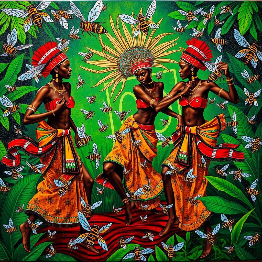 African Tribal Dancers in Iridescent Ritual