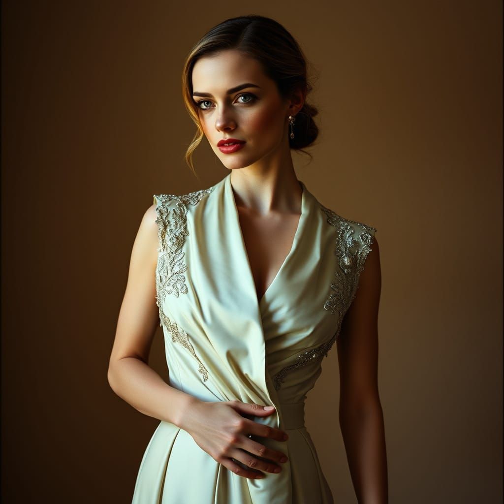 Elegant Woman Posing: Cinematic Film Still