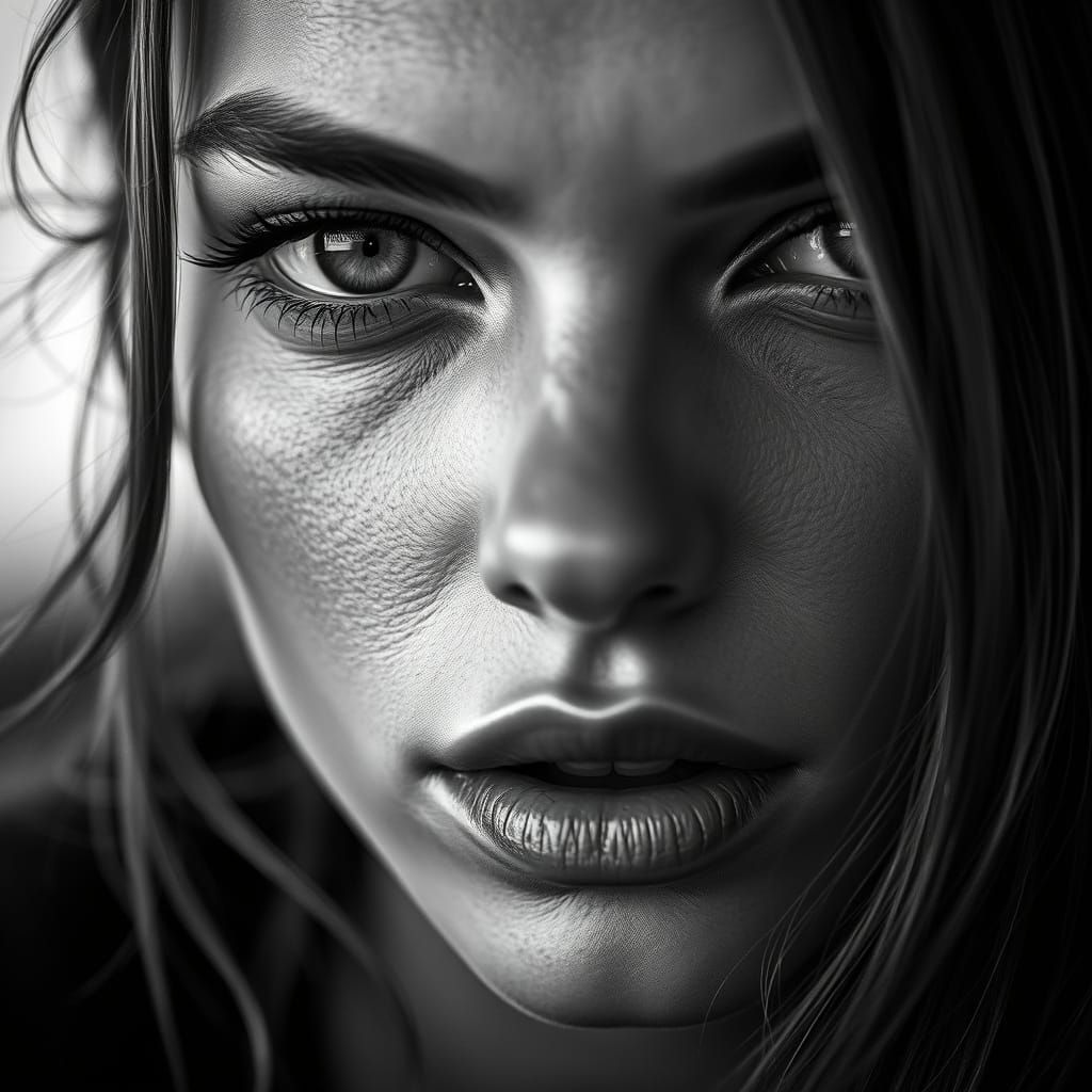 High-Contrast Black and White Portrait of a Supermodel