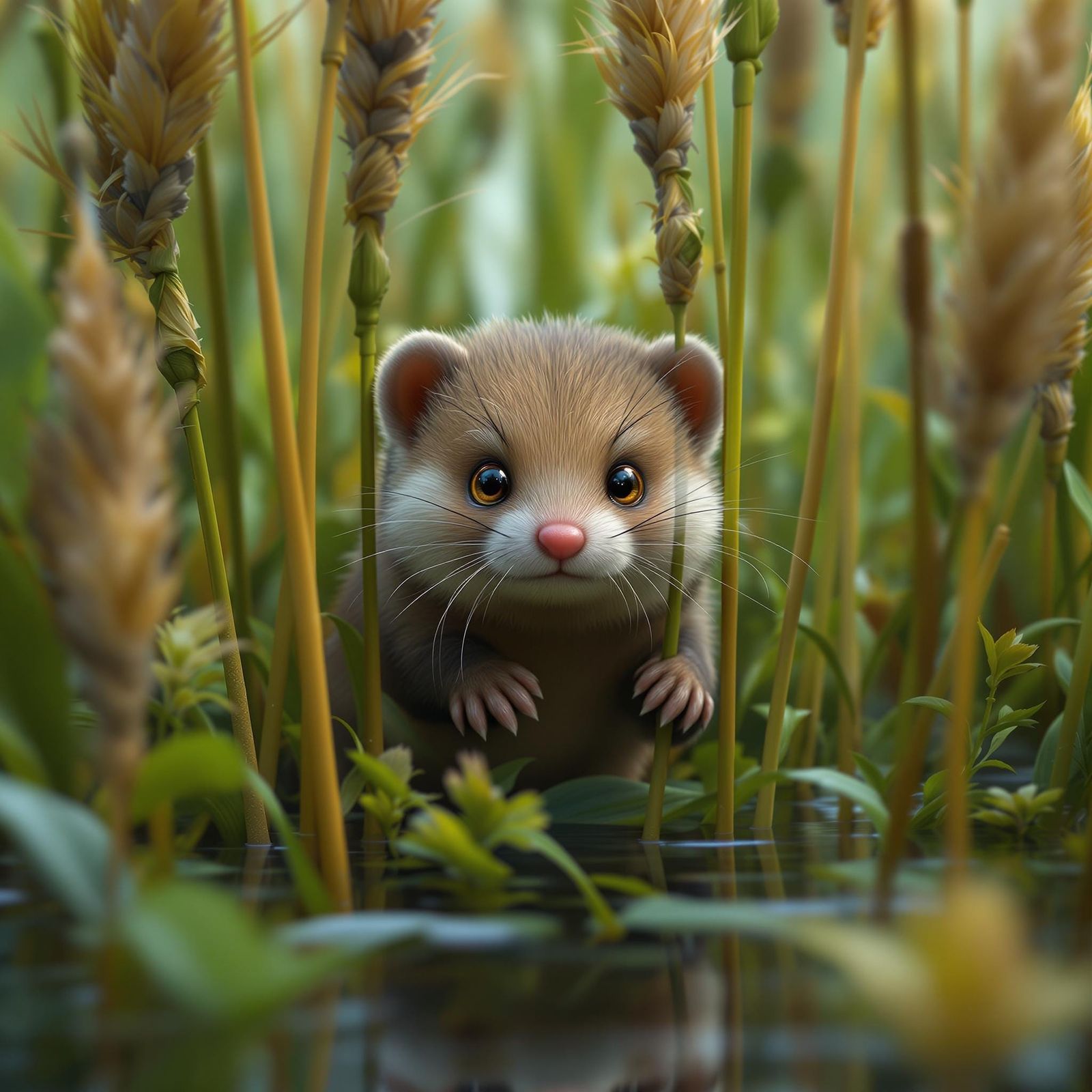 Weasel in Welsh Wetlands: Dreamlike Matte Painting
