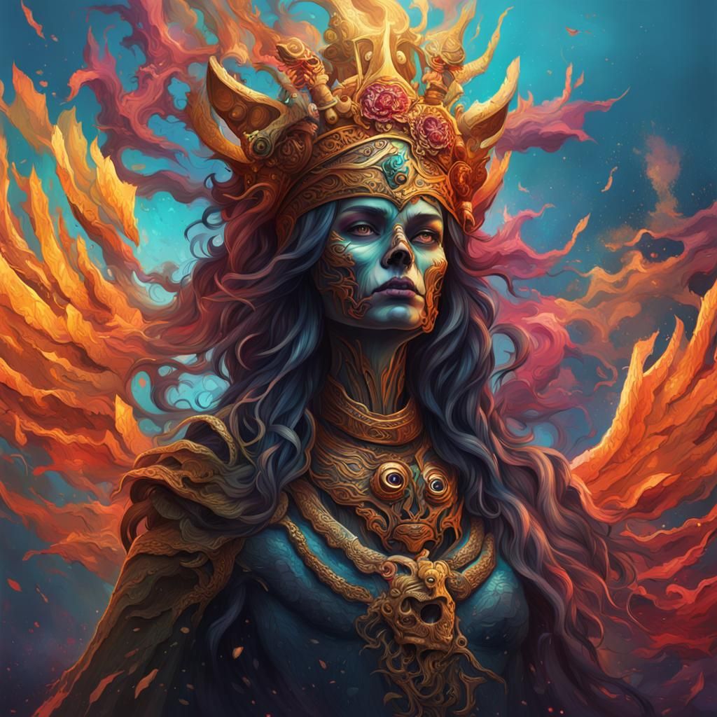 Hyperrealistic Goddess of Death in Splash Art