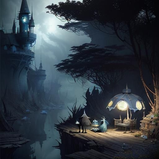 Worried Man in Hyperdetailed Fantasy Landscape