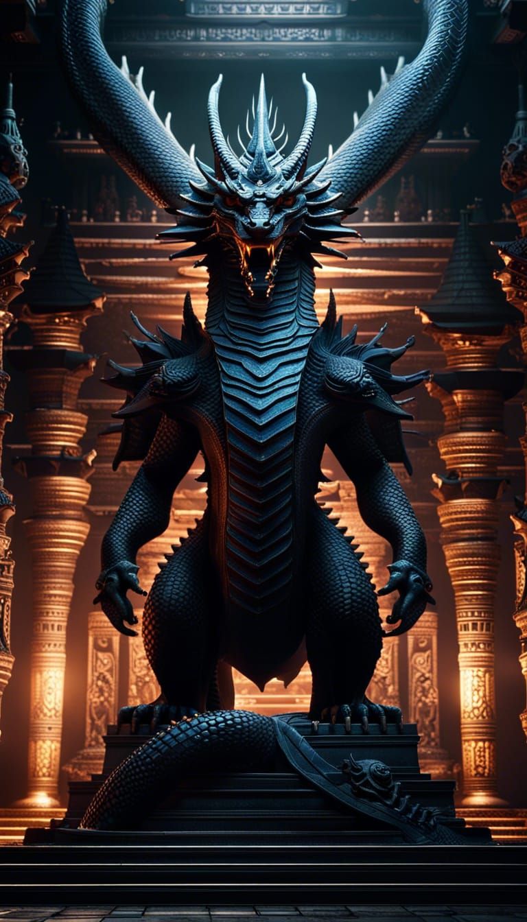 Epic Black Dragon God in Magical Temple