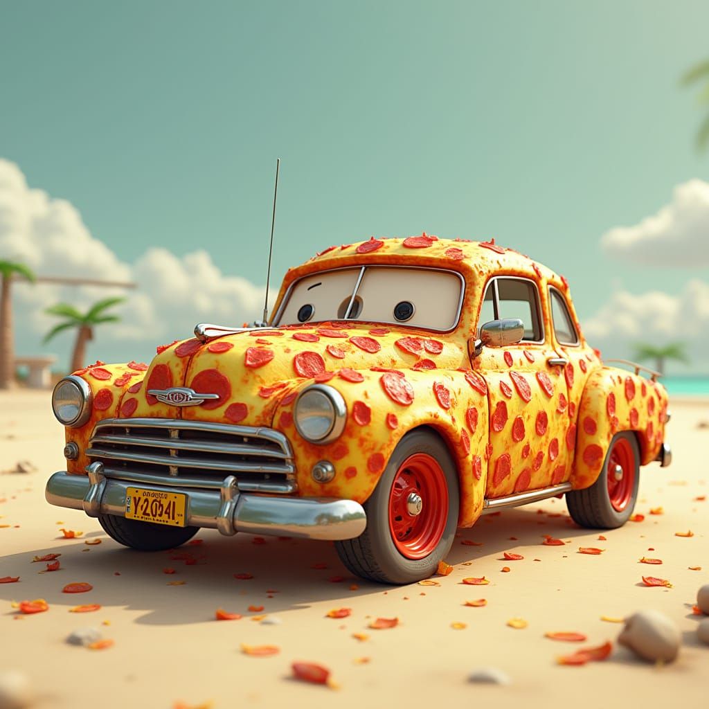 Whimsical Pizza Car With Mozzarella Wheels