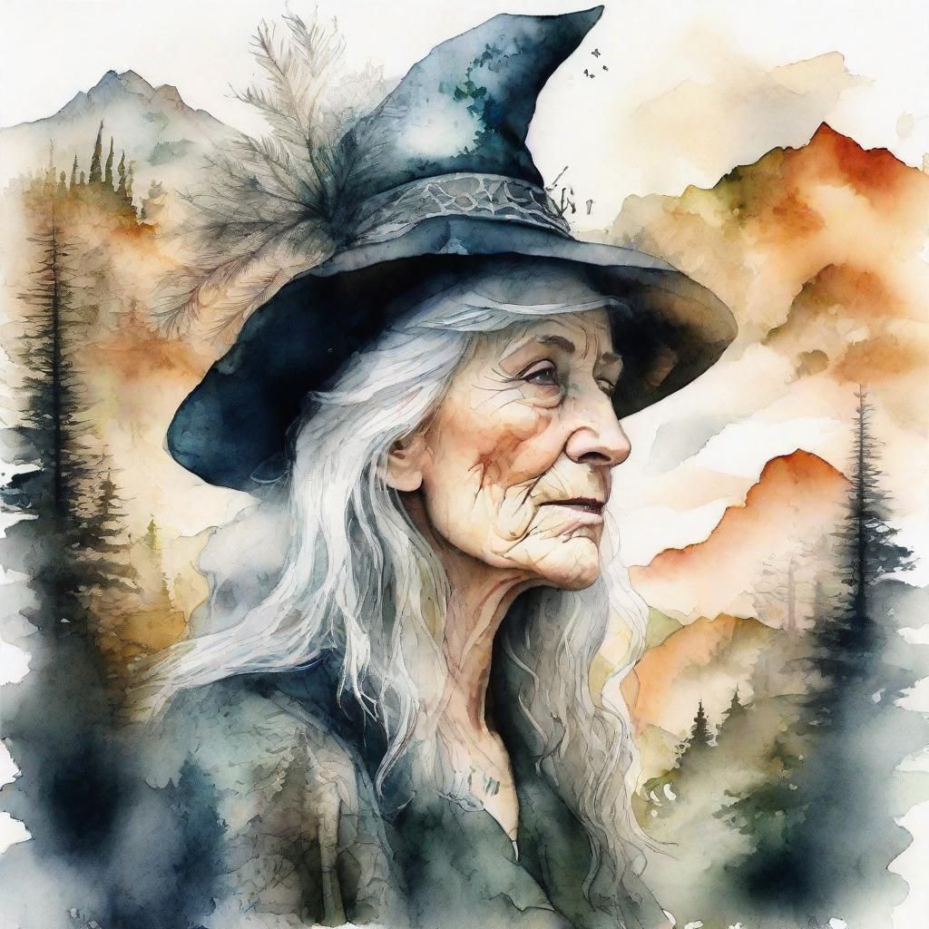 Over-detailed portrait of Oldie Gray-haired witch  with a lo...