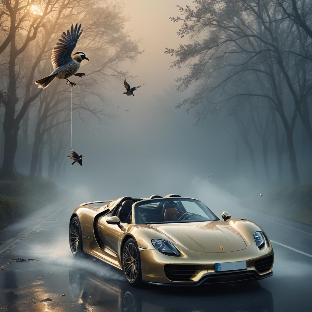 Porsche 918 Spider with Bird: Hyper-Realistic Digital Art
