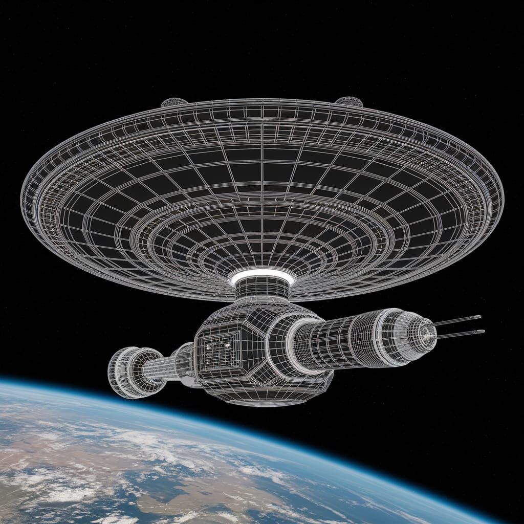 Wireframe Spaceship: Giant Saucer in Space