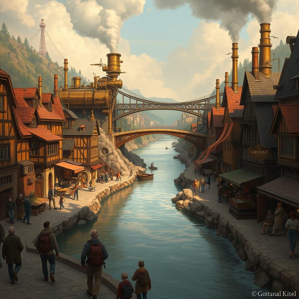 Steampunk Frontier Townscape in Muted Colors
