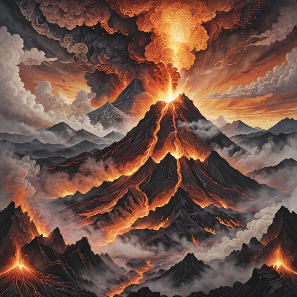 Volcano Eruption: Divine Light in a Mystical Landscape