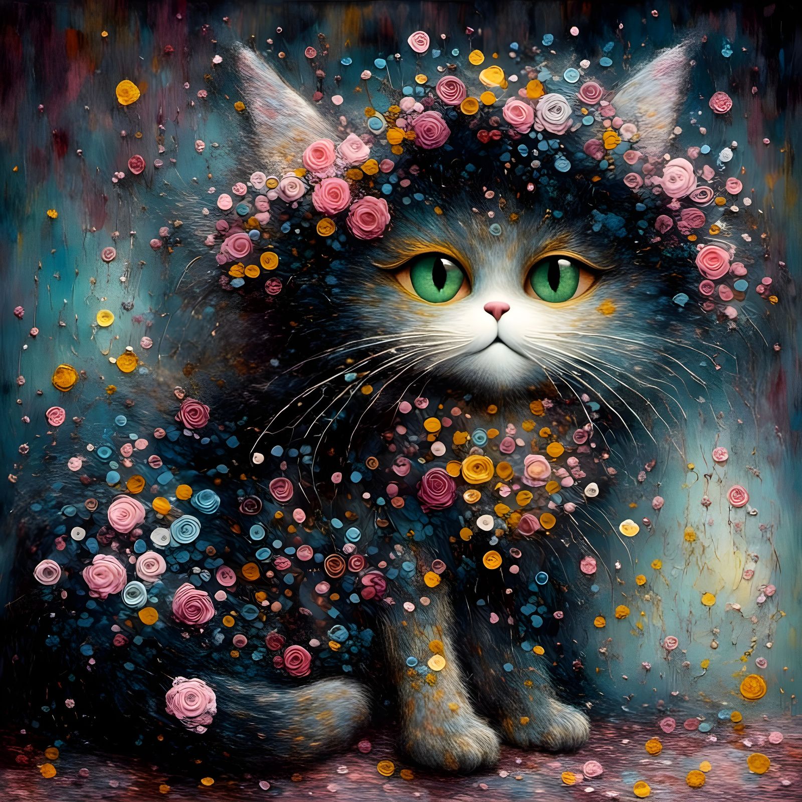 Vivacious Cat Painting in Gustav Klimt Style