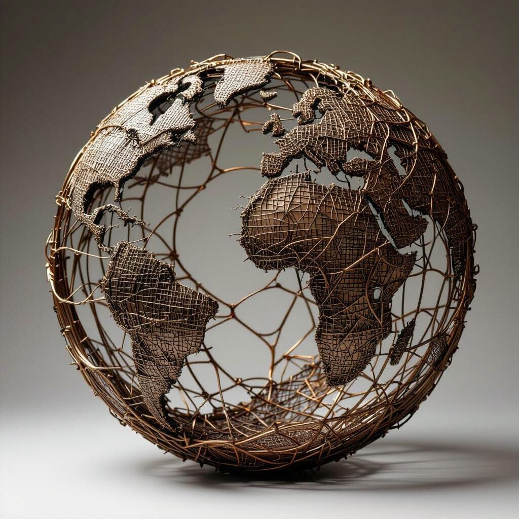 Intricate Wire Earth Sculpture in Futuristic Style