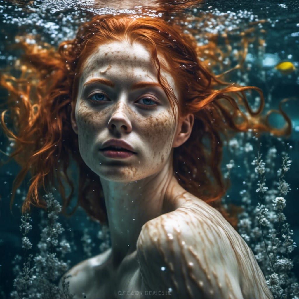 Underwater Nude Ginger Woman: Realistic and Sensual