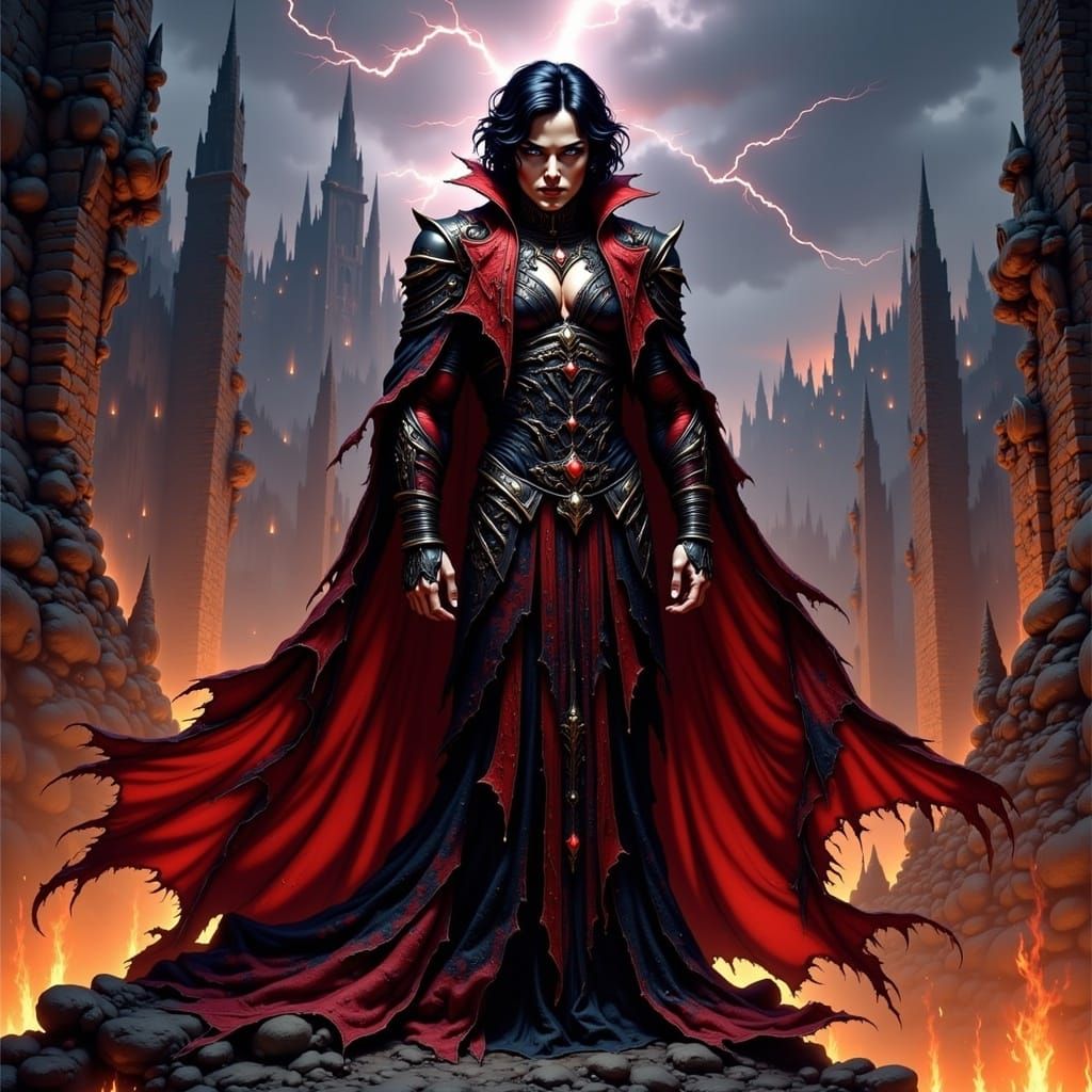 Dracula in Apocalyptic Gothic Landscape, Dark Fantasy Art