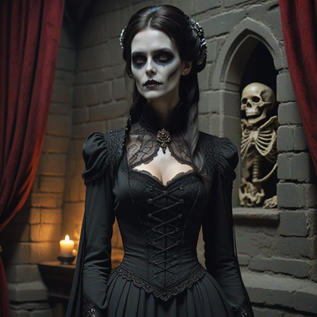 Elegant Undead Woman in Victorian Robe